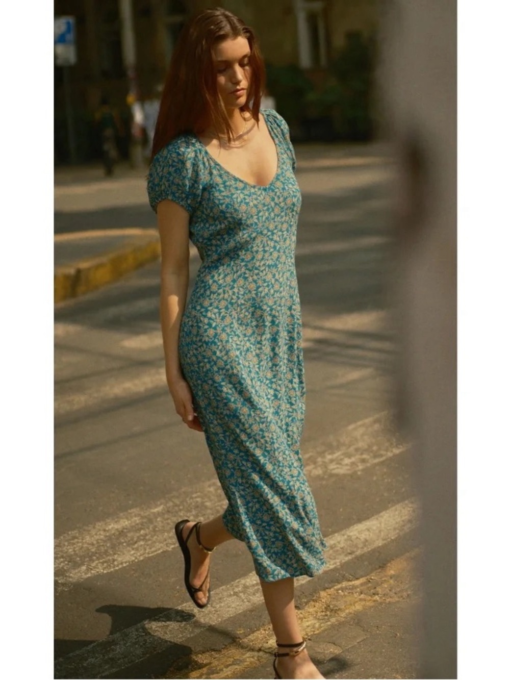 Madewell NWT Cap-Sleeve Midi Dress in Floral Print Eloise Ditsy Floral Size 2